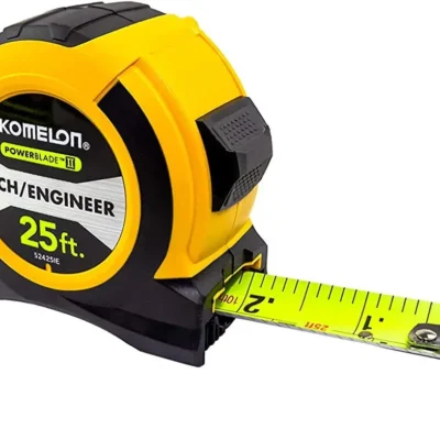 Yellow Komelon 25ft measuring tape extended.