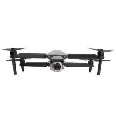 Quadcopter drone with camera, front view.