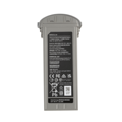 Gray rectangular battery with label and symbols.