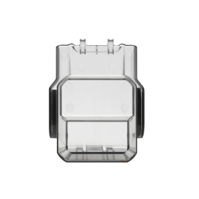 Clear plastic container with hinged lid.