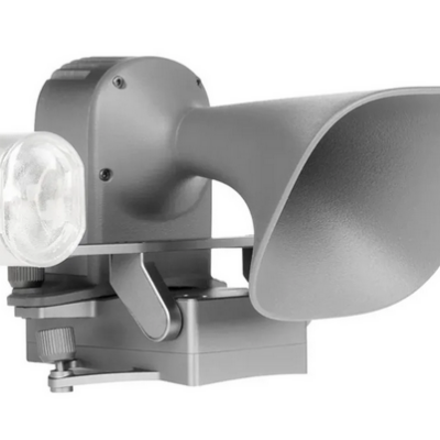 Outdoor light with motion sensor and horn.