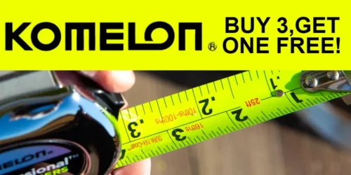 Tape measure with promotional offer text.